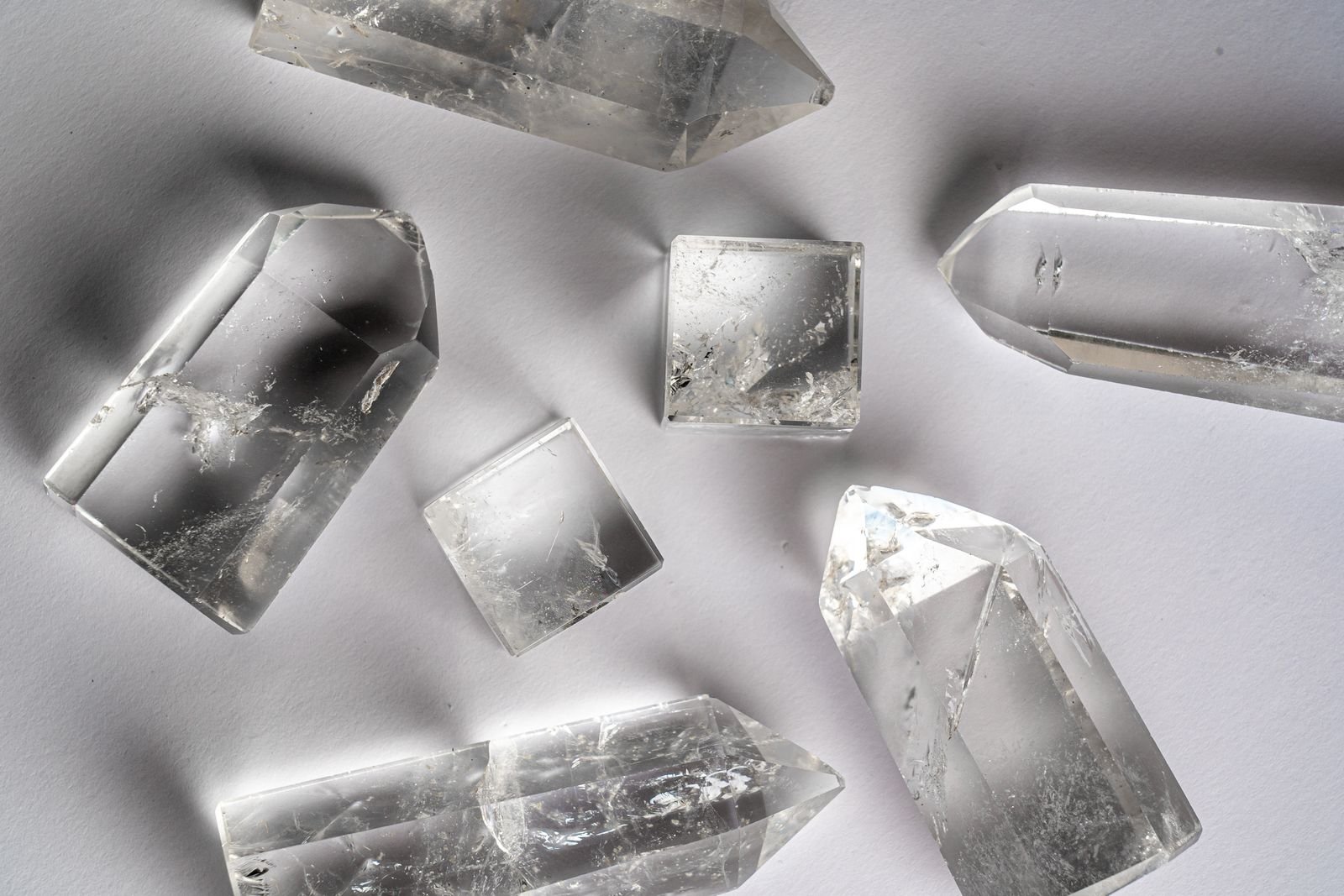 Clear Quartz crystals closeup meditation use