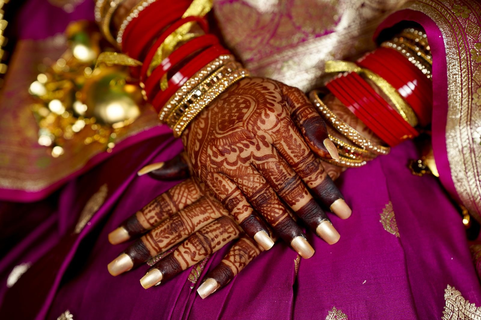 छोटी रेखाएँ शुभ-अशुभ चिह्न - दुल्हन की मेहंदी साड़ी सहित
